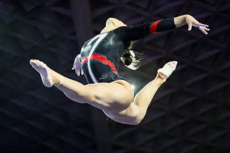 Georgia gymnast Sabrina Vega during the First Look meet at Stegeman Coliseum in Athens, Ga., on Tuesday, Dec. 17, 2019. (Photo by Chamberlain Smith)