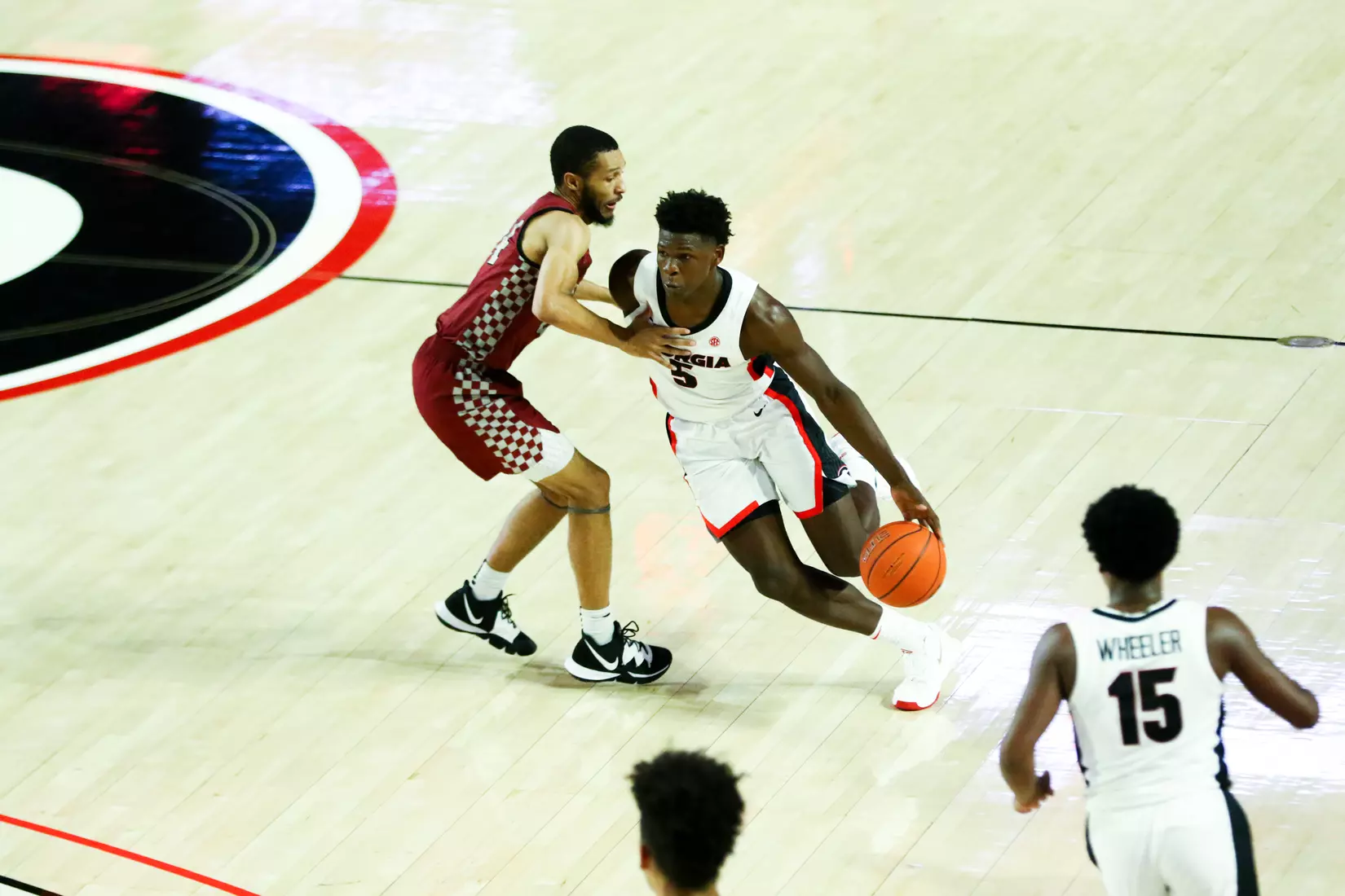 Georgia basketball player Anthony Edwards (5) during a game against North Carolina Central at Stegeman Coliseum in Athens, Ga., on Wednesday, Dec. 4, 2019. (Photo by Tony Walsh)