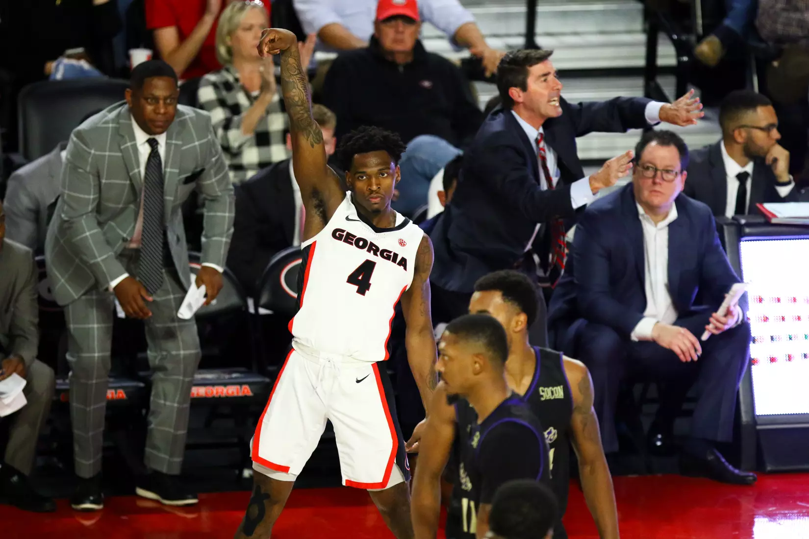Georgia basketball player Tyree Crump (4) during a game against Western Carolina in Stegeman Coliseum in Athens, Ga., on Tuesday, Nov. 5, 2019. (Photo by Tony Walsh)