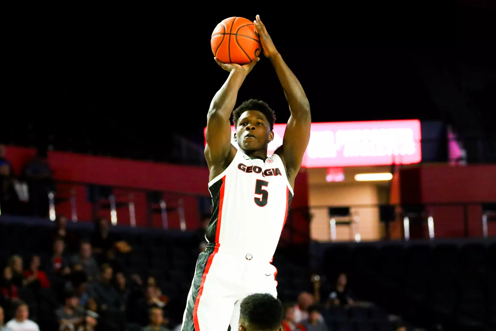 Georgia basketball player Anthony Edwards (5) during an exhibition game against Valdosta State in Stegeman Coliseum in Athens, Ga., on Friday, Oct. 18, 2019. (Photo by Tony Walsh)