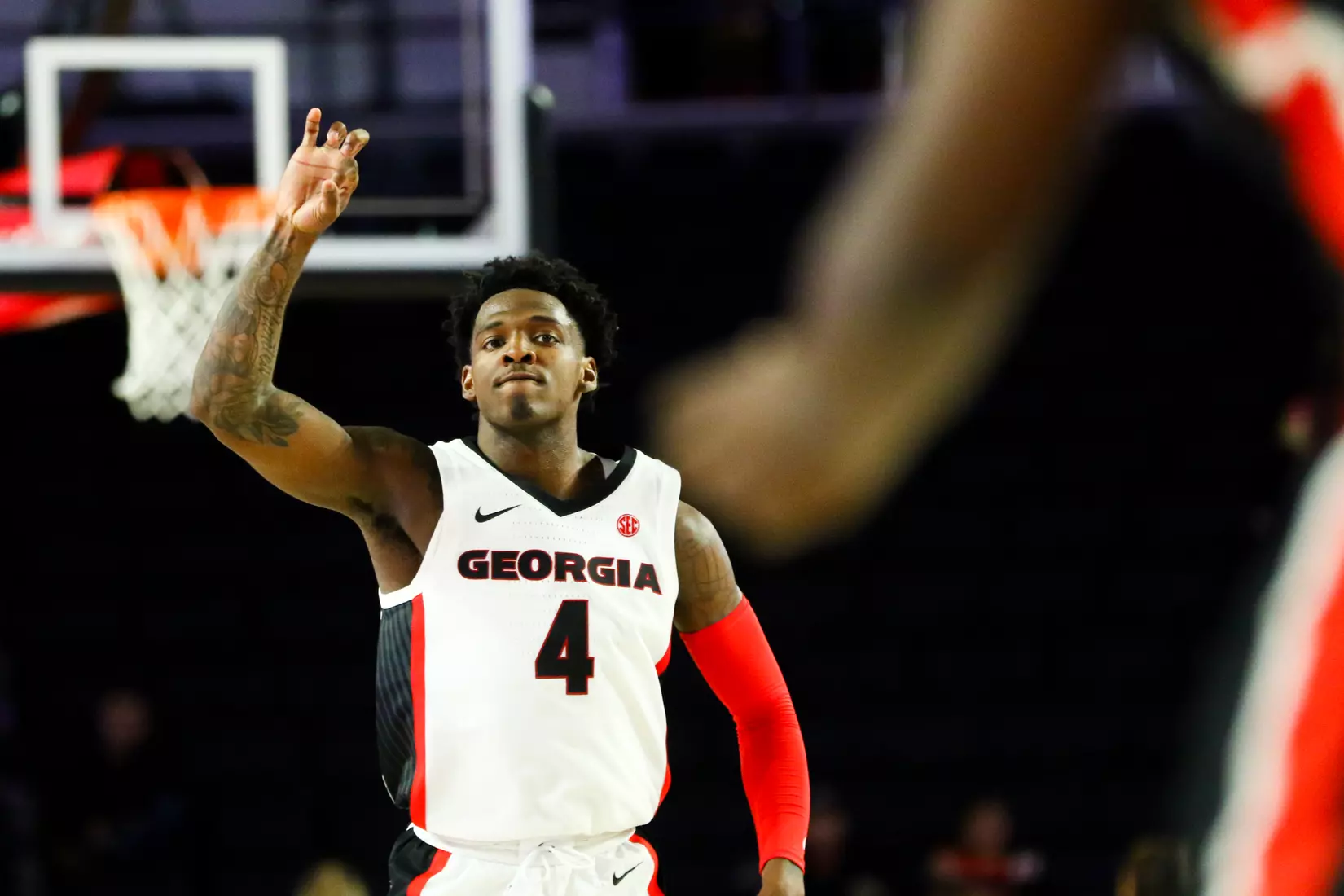 Georgia basketball player Tyree Crump (4) during an exhibition game against Valdosta State in Stegeman Coliseum in Athens, Ga., on Friday, Oct. 18, 2019. (Photo by Tony Walsh)