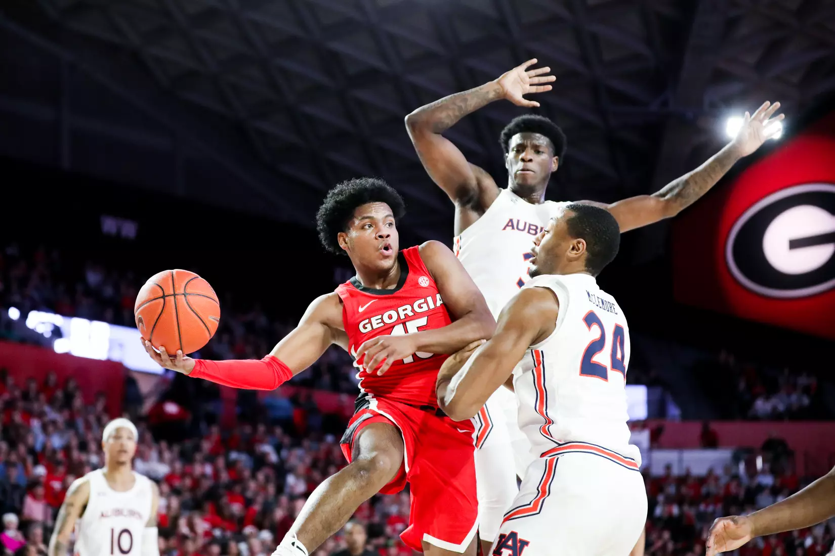 Georgia basketball player Sahvir Wheeler (15) during a game against Auburn at Stegeman Coliseum in Athens, Ga., on Wed., Feb. 19, 2020. (Photo by Tony Walsh)