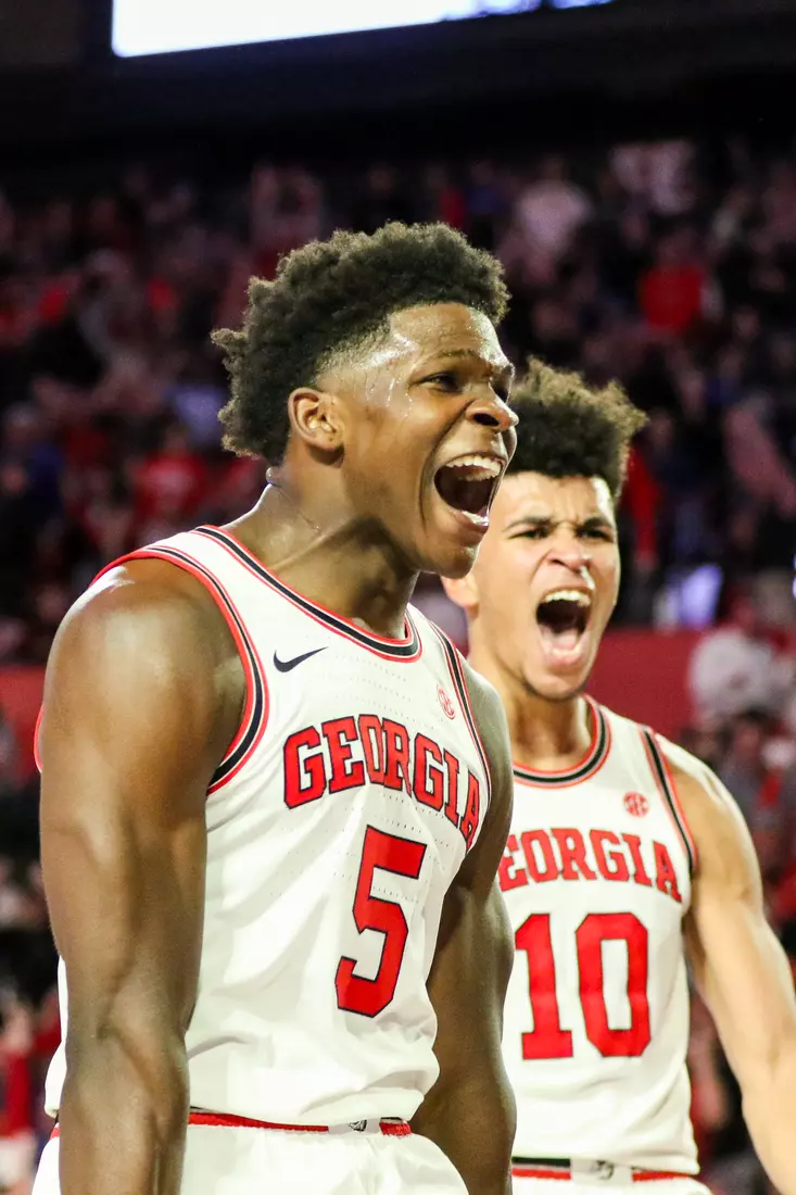 Georgia basketball player Anthony Edwards (5), Georgia basketball player Toumani Camara (10) during the Bulldogs' game against Kentucky at Stegeman Coliseum in Athens, Ga., on Tues., Jan. 7, 2020. (Photo by Chamberlain Smith)