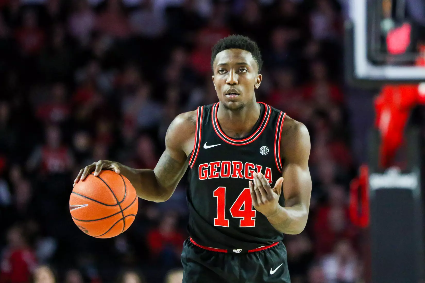 Georgia basketball player Tye Fagan (14) during a game against Texas A&M at Stegeman Coliseum in Athens, Ga., on Sat., Feb. 1, 2020. (Photo by Chamberlain Smith)