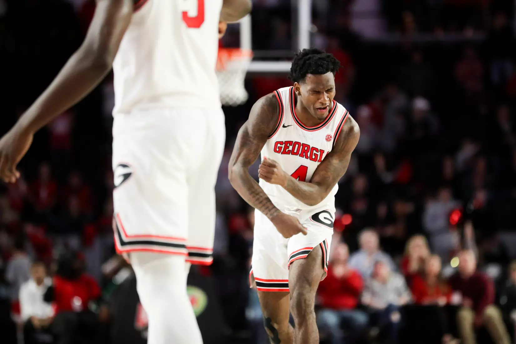 Georgia basketball player Tyree Crump (4) during the Bulldogs' game against SMU at Stegeman Coliseum in Athens, Ga., on Friday, Dec. 20, 2019. (Photo by Tony Walsh)