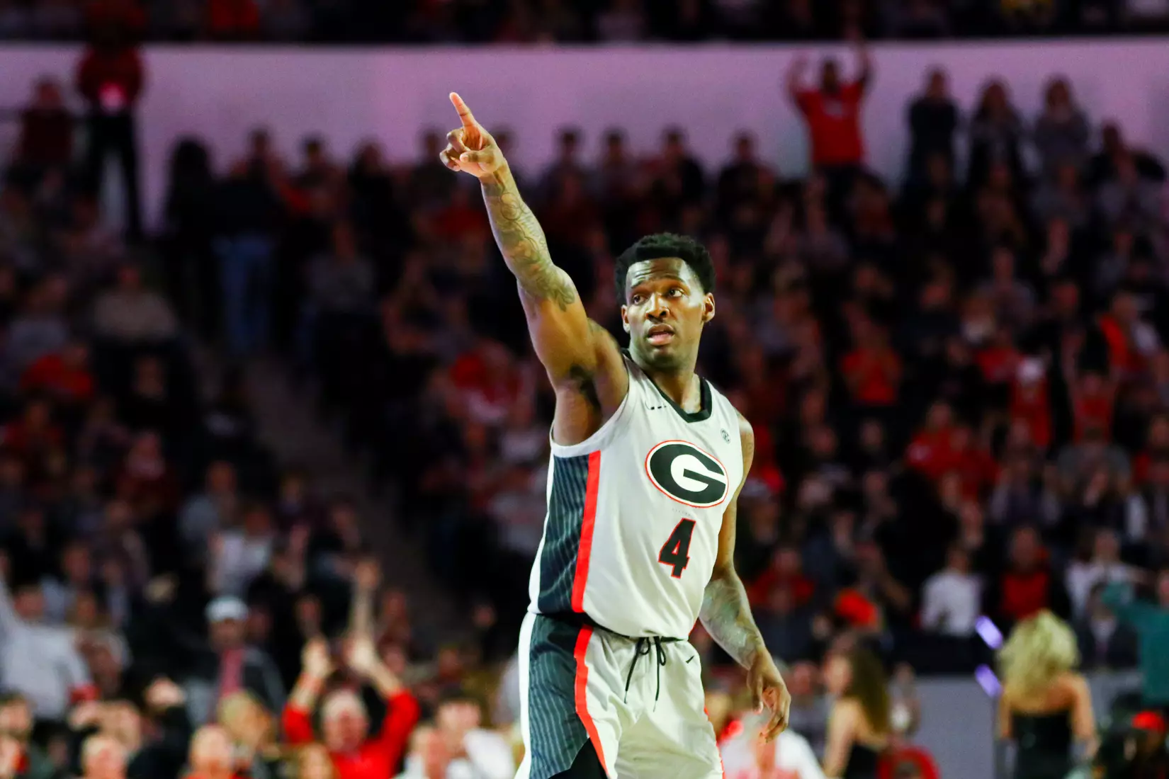 Georgia basketball player Tyree Crump (4) during a game against Ole Miss at Stegeman Coliseum in Athens, Ga., on Sat., Jan. 25, 2020. (Photo by Tony Walsh)