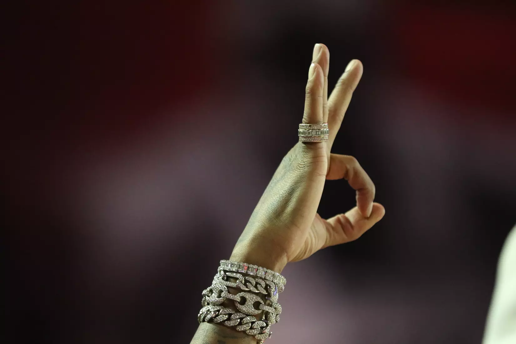 Quavo signals during the Bulldogs' game against Kentucky at Stegeman Coliseum in Athens, Ga., on Tues., Jan. 7, 2020. (Photo by Chamberlain Smith)