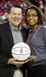 UGA women's basketball head coach Andy Landers celebrates his 1000th game on Friday night.