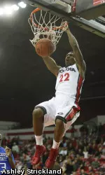 Gerald Robinson scores for Georgia during the men's basketball exhibition game against Augusta State on Thursday night.  (Photo by Ashley Strickland)