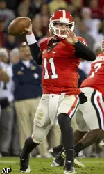 Georgia quarterback Aaron Murray (11) throws a pass during the first half of an NCAA college football game against Georgia Tech in Athens, Ga., Saturday, Nov. 27, 2010. (AP Photo/Rich Addicks)