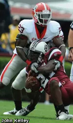 Safety Jakar Hamilton plays defense during Saturday's game. (Photo by John Kelley)