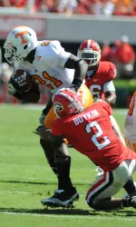 Brandon Boykin makes a tackle during the Bulldogs' game with Tennessee last year in Athens.