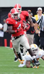 Freshman Keith Marshall (pictured above) split SEC Freshman of the Week honors with his teammate Todd Gurley following the Tennessee game.
