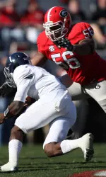 Garrison Smith led the defensive front with seven tackles against Georgia Southern's spread option last Saturday.