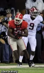 Sanders Commings intercepts a pass in the endzone in SEC Championship Game