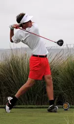Keith Mitchell tees off at the SEC Championship on Friday. (Photo by Robert Matre)