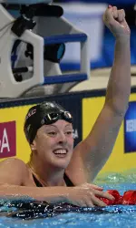 Allison Schmitt reacts to her time in the 200-meter freestyle on Thursday at the U.S. Olympic Trials.