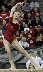Lindsey Cheek on Friday as Georgia beat Auburn 196.050-195.700.