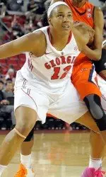 Jasmine Hassell tallied a double-double of 15 points and 10 rebounds in Georgia's 61-58 victory over Auburn.