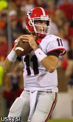 Aaron Murray celebrates the Georgia victory with the Bulldog fans in Jacksonville.