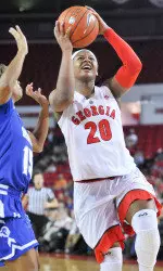 Shacobia Barbee poured in a game-high 19 points in Georgia's 70-52 upset victory over No. 21/22 Seton Hall.