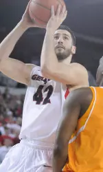 Nemanja Djurisic recorded the 1,000th point of his Georgia career in Saturday's 56-53 win over Tennessee.
