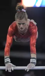 Brittany Rogers tied for fourth overall with her 9.9 on bars.