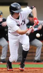 Georgia's Stephen Wrenn bunts the ball against Appalachian State.