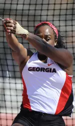 Shelby Ashe in the hammer throw during the Georgia Relays last month. (Photo by John Kelley)