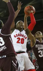 Shacobia Barbee had to work to post her seventh double-double of the season. (Photo by Emily Selby)