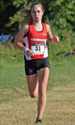 Sam Drop runs alone in the lead during the UGA Cross Country Invitational. (Photo by Steven Colquitt)