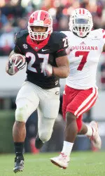 Nick Chubb ran away from everyone on a 49-yard touchdown catch. (Photo by David Weikel)