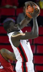 Derek Ogbeide grabs one of his 13 rebounds Wednesday against Louisiana. (Photo by Dale Zanine-USA TODAY Sports)