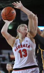 Merritt Hempe is averaging 9.5 points and 6.2 rebounds per game this season. (Photo by Sean Taylor)