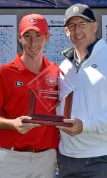 SEC medalist Lee McCoy with Commissioner Greg Sankey. (Photo by Steven Colquitt)