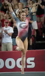 Georgia's Mary Beth Box competes in the floor exercise Saturday. (Photo by David Weikel)