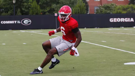 Georgia receiver Javon Wims (6) during the Bulldogs' session on fhe Woodruff Practice Fields in Athens, Ga., on Wednesday, Aug. 2, 2017. (Photo by Steffenie Burns)