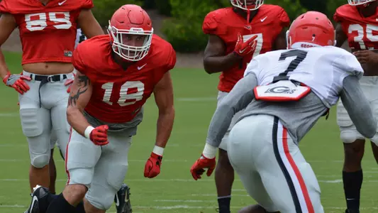 Georgia Georgia tight end Isaac Nauta (18) during the Bulldogs' session on the Woodruff Practice Fields in Athens, Ga., on Tuesday, Aug. 8, 2017. (Photo by Steven Colquitt)tight end Isaac Nauta (18) during the Bulldogs' session on the Woodruff Practice Fields in Athens, Ga., on Tuesday, Aug. 8, 2017. (Photo by Steven Colquitt)
