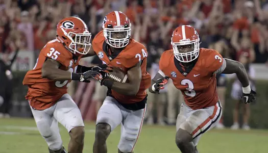 Georgia's defense intercepted two passes and held Mississippi State to a field goal Saturday.
