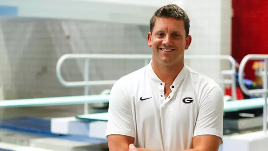 Georgia head diving coach Chris Colwill poses for a portrait in the Gabrielsen Natatorium in Athens, Ga., on Monday, Oct., 1, 2018. (Photo by Kristin M. Bradshaw)