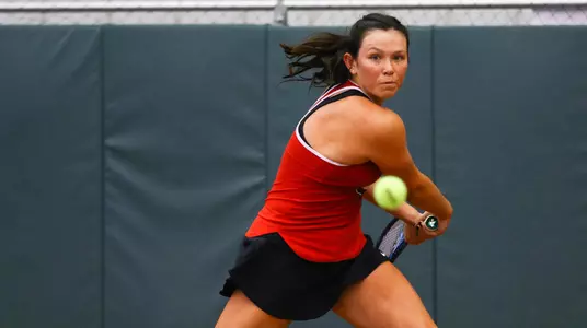 Georgia tennis Annette Goulak plays a singles match in the Indoor Tennis Facility in Athens, Ga., on Friday, Nov., 2, 2018. (Photo by Kristin M. Bradshaw)