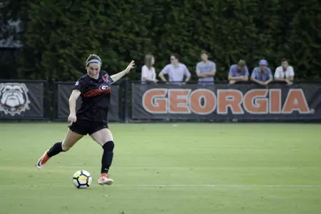 Georgia forward Mollie Belisle (12) during Georgia's soccer exhibition match against Auburn University in Athens, GA on August 10, 2017. (Photo by Caitlyn Tam)