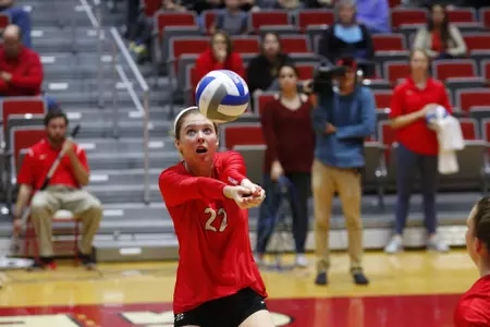 Georgia's Meghan Donovan (22) during the Bulldogs' match against UCF at Ramsey Student Center in Athens, Ga., on Wednesday, Nov. 29, 2017. (Photo by Steffenie Burns)