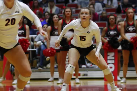 Georgia's Sydney Gilliam (15) during the Bulldogs' volleyball match against Ole Miss at Ramsey Student Center in Athens, Ga., on Friday, Nov. 10 2017. (Photo by Steffenie Burns)