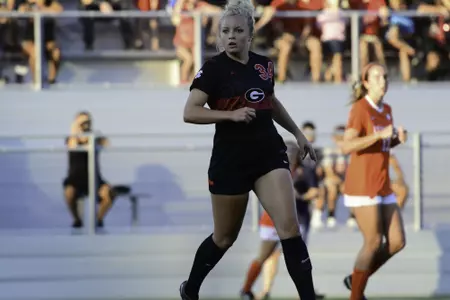 Georgia forward Reagan Glisson (34) during the Bulldogs' game against Clemson at the Turner Soccer Complex in Athens, Ga. on Sunday, Sep. 3, 2017. (Photo by Caitlyn Tam)