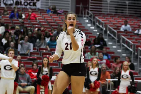 Georgia's Caroline Ostman (21) during the Bulldogs' match against Ole Miss at Ramsey Center in Athens, Ga., on Sunday, Nov. 20, 2016. (Photo by Cory A. Cole)