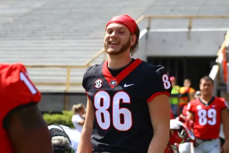 Georgia tight end Wix Patton (86) during the G-Day Game at Sanford Stadium in Athens, Ga., on Saturday, April 21, 2018. (Photo by Andy Harrison)