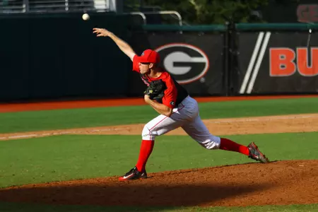 Georgia pitcher Logan Moody (21) pitches during an exhibition game between The University of Georgia Bulldogs and the The University of North Georgia Night Hawks at Foley Field in Athens, Ga., on Sunday, Sept., 30, 2018. (Photo by Kristin M. Bradshaw)