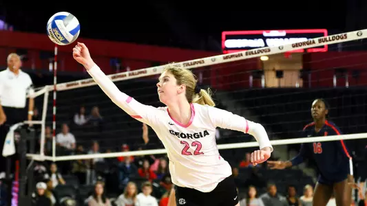 Georgia setter Meghan Donovan (22) during a match against Ole Miss in Stegeman Coliseum in Athens, Ga., on Wednesday, Oct. 23, 2019. (Photo by Tony Walsh)