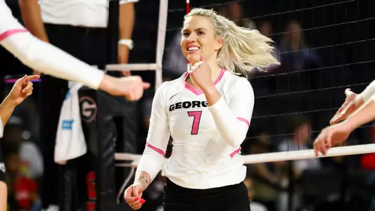 Georgia outside hitter Rachel Ritchie (7) during a match against Ole Miss in Stegeman Coliseum in Athens, Ga., on Wednesday, Oct. 23, 2019. (Photo by Tony Walsh)